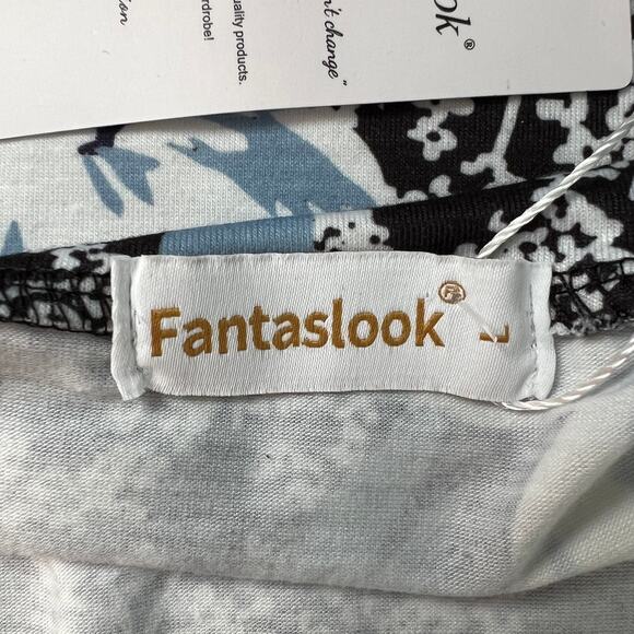 Fantaslook Top Women Large Dark Floral Stretch Minimalist Career Workwear Casual - Picture 2 of 12